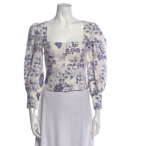 REFORMATION Linen Floral Stilton Puff Sleeve Top Carla XS Size 0 Worn Once - Picture 1 of 4